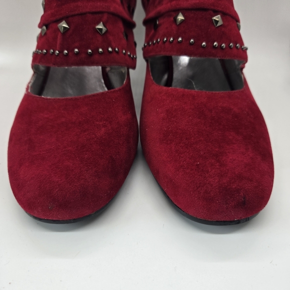 Midnight Velvet Women's Vintage Deep Red Suede Velvet Ankle Heeled Boots 10M - Picture 7 of 16